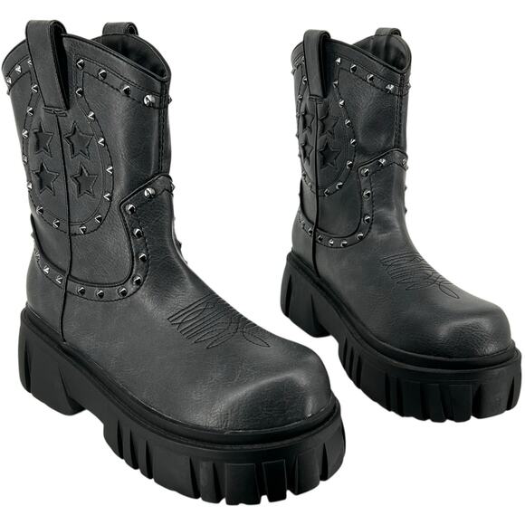 NWOB Current Mood Women's 11 M Town Ain't Big Enough Cowboy Boots - Black/Grey